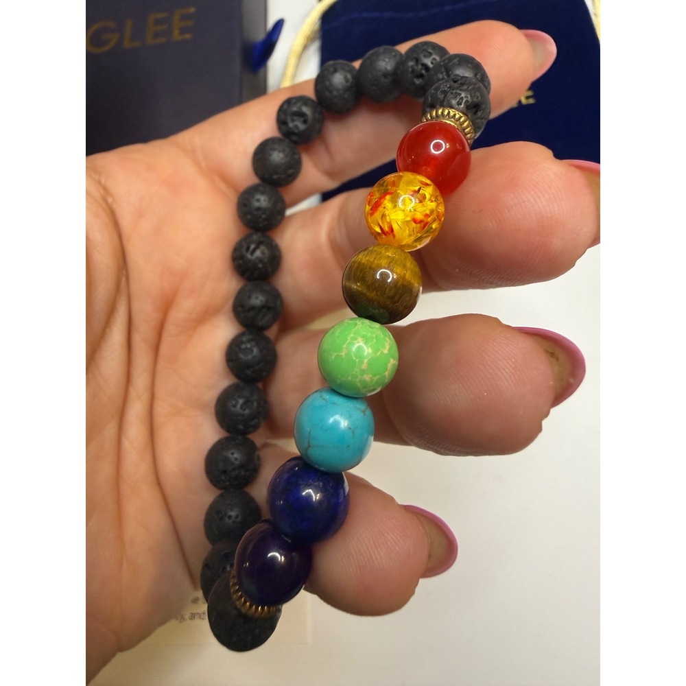 Auraglee Sanctuary Bracelet 7 Chakra Lava Rock Stone Beads Spiritual Wellness